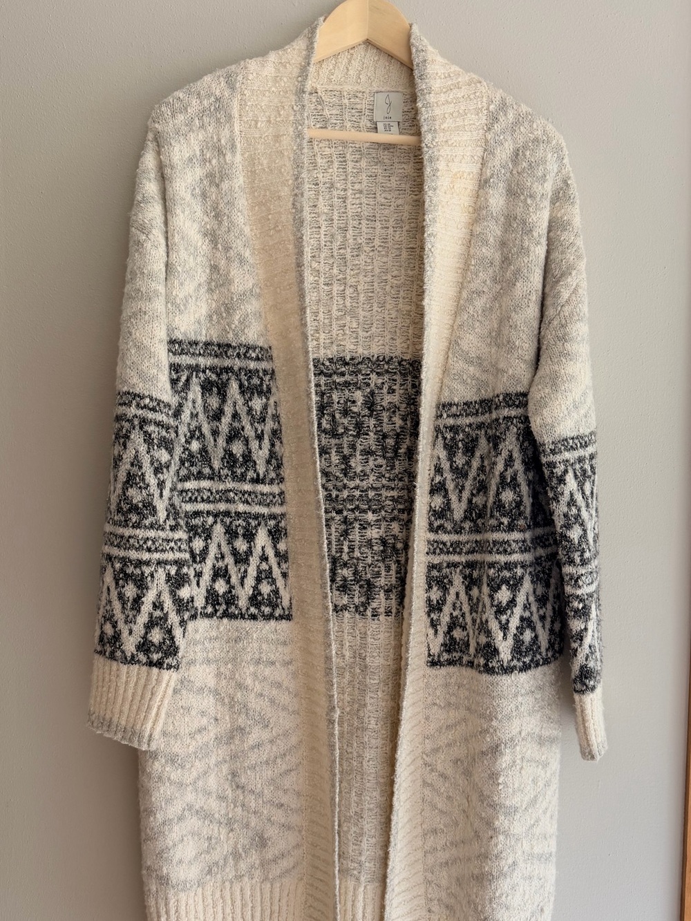 Joie Cream and Gray Open-Front Patterned Cardigan